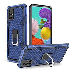 Silicone Matte Finish and Plastic Back Cover Case with Magnetic Finger Ring Stand YF1 for Samsung Galaxy A51 5G Blue