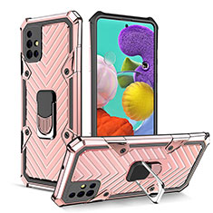 Silicone Matte Finish and Plastic Back Cover Case with Magnetic Finger Ring Stand YF1 for Samsung Galaxy A51 5G Rose Gold