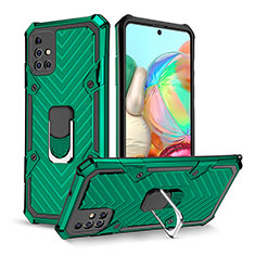 Silicone Matte Finish and Plastic Back Cover Case with Magnetic Finger Ring Stand YF1 for Samsung Galaxy A71 4G A715 Green