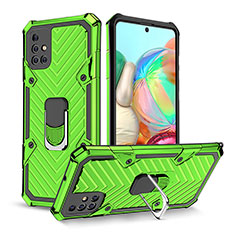 Silicone Matte Finish and Plastic Back Cover Case with Magnetic Finger Ring Stand YF1 for Samsung Galaxy A71 4G A715 Matcha Green
