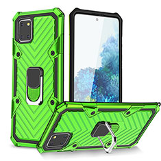 Silicone Matte Finish and Plastic Back Cover Case with Magnetic Finger Ring Stand YF1 for Samsung Galaxy A81 Matcha Green