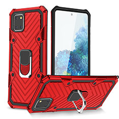 Silicone Matte Finish and Plastic Back Cover Case with Magnetic Finger Ring Stand YF1 for Samsung Galaxy A81 Red