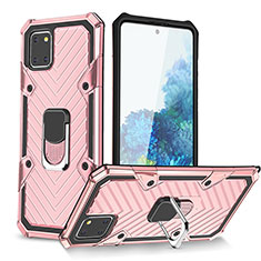 Silicone Matte Finish and Plastic Back Cover Case with Magnetic Finger Ring Stand YF1 for Samsung Galaxy A81 Rose Gold