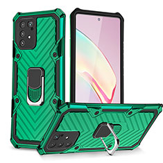 Silicone Matte Finish and Plastic Back Cover Case with Magnetic Finger Ring Stand YF1 for Samsung Galaxy A91 Green