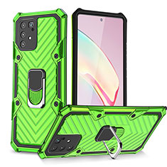 Silicone Matte Finish and Plastic Back Cover Case with Magnetic Finger Ring Stand YF1 for Samsung Galaxy A91 Matcha Green