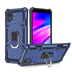 Silicone Matte Finish and Plastic Back Cover Case with Magnetic Finger Ring Stand YF1 for Samsung Galaxy M01 Core Blue