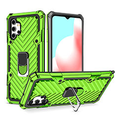 Silicone Matte Finish and Plastic Back Cover Case with Magnetic Finger Ring Stand YF1 for Samsung Galaxy M32 5G Matcha Green