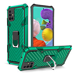 Silicone Matte Finish and Plastic Back Cover Case with Magnetic Finger Ring Stand YF1 for Samsung Galaxy M40S Green