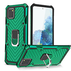 Silicone Matte Finish and Plastic Back Cover Case with Magnetic Finger Ring Stand YF1 for Samsung Galaxy M60s Green