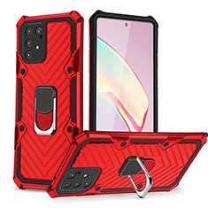 Silicone Matte Finish and Plastic Back Cover Case with Magnetic Finger Ring Stand YF1 for Samsung Galaxy M80S Red