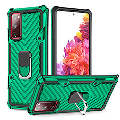 Silicone Matte Finish and Plastic Back Cover Case with Magnetic Finger Ring Stand YF1 for Samsung Galaxy S20 FE (2022) 5G Green