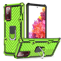 Silicone Matte Finish and Plastic Back Cover Case with Magnetic Finger Ring Stand YF1 for Samsung Galaxy S20 FE 4G Matcha Green