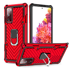 Silicone Matte Finish and Plastic Back Cover Case with Magnetic Finger Ring Stand YF1 for Samsung Galaxy S20 FE 4G Red