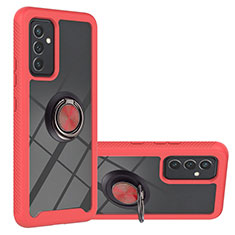 Silicone Matte Finish and Plastic Back Cover Case with Magnetic Finger Ring Stand ZJ1 for Samsung Galaxy A05s Red