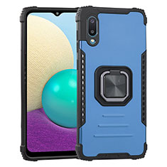 Silicone Matte Finish and Plastic Back Cover Case with Magnetic Finger Ring Stand ZJ1 for Samsung Galaxy M02 Blue
