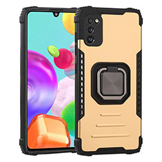 Silicone Matte Finish and Plastic Back Cover Case with Magnetic Finger Ring Stand ZJ2 for Samsung Galaxy A41 Gold