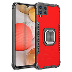 Silicone Matte Finish and Plastic Back Cover Case with Magnetic Finger Ring Stand ZJ2 for Samsung Galaxy A42 5G Red