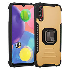 Silicone Matte Finish and Plastic Back Cover Case with Magnetic Finger Ring Stand ZJ2 for Samsung Galaxy A70 Gold