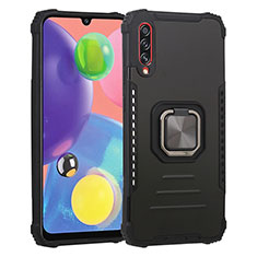 Silicone Matte Finish and Plastic Back Cover Case with Magnetic Finger Ring Stand ZJ2 for Samsung Galaxy A70S Black