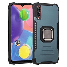 Silicone Matte Finish and Plastic Back Cover Case with Magnetic Finger Ring Stand ZJ2 for Samsung Galaxy A70S Green