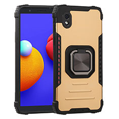 Silicone Matte Finish and Plastic Back Cover Case with Magnetic Finger Ring Stand ZJ2 for Samsung Galaxy M01 Core Gold