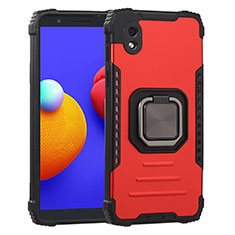 Silicone Matte Finish and Plastic Back Cover Case with Magnetic Finger Ring Stand ZJ2 for Samsung Galaxy M01 Core Red