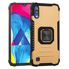 Silicone Matte Finish and Plastic Back Cover Case with Magnetic Finger Ring Stand ZJ2 for Samsung Galaxy M10 Gold