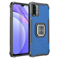 Silicone Matte Finish and Plastic Back Cover Case with Magnetic Finger Ring Stand ZJ2 for Xiaomi Redmi 9T 4G Blue
