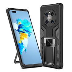 Silicone Matte Finish and Plastic Back Cover Case with Magnetic Finger Ring Stand ZL1 for Huawei Mate 40 Pro Black