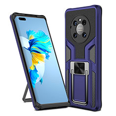 Silicone Matte Finish and Plastic Back Cover Case with Magnetic Finger Ring Stand ZL1 for Huawei Mate 40 Pro Blue
