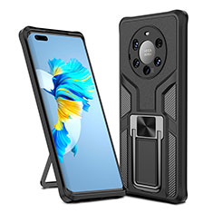 Silicone Matte Finish and Plastic Back Cover Case with Magnetic Finger Ring Stand ZL1 for Huawei Mate 40 Pro+ Plus Black