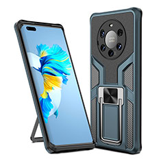 Silicone Matte Finish and Plastic Back Cover Case with Magnetic Finger Ring Stand ZL1 for Huawei Mate 40 Pro+ Plus Cyan