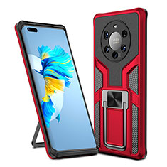 Silicone Matte Finish and Plastic Back Cover Case with Magnetic Finger Ring Stand ZL1 for Huawei Mate 40 Pro+ Plus Red