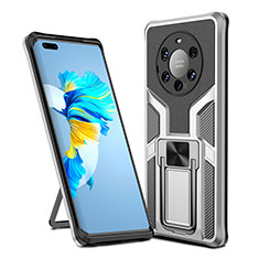 Silicone Matte Finish and Plastic Back Cover Case with Magnetic Finger Ring Stand ZL1 for Huawei Mate 40 Pro+ Plus Silver