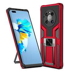 Silicone Matte Finish and Plastic Back Cover Case with Magnetic Finger Ring Stand ZL1 for Huawei Mate 40 Pro Red