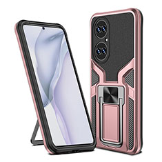 Silicone Matte Finish and Plastic Back Cover Case with Magnetic Finger Ring Stand ZL1 for Huawei P50 Pro Rose Gold