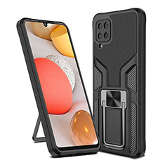 Silicone Matte Finish and Plastic Back Cover Case with Magnetic Finger Ring Stand ZL1 for Samsung Galaxy A12 5G Black