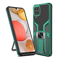 Silicone Matte Finish and Plastic Back Cover Case with Magnetic Finger Ring Stand ZL1 for Samsung Galaxy A12 5G Green
