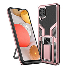 Silicone Matte Finish and Plastic Back Cover Case with Magnetic Finger Ring Stand ZL1 for Samsung Galaxy A12 5G Rose Gold