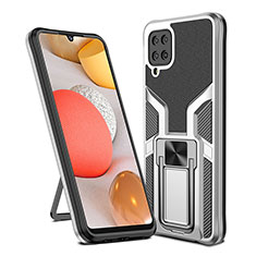 Silicone Matte Finish and Plastic Back Cover Case with Magnetic Finger Ring Stand ZL1 for Samsung Galaxy A12 5G Silver