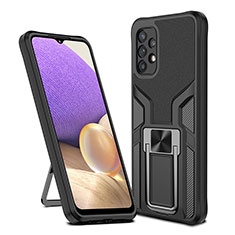 Silicone Matte Finish and Plastic Back Cover Case with Magnetic Finger Ring Stand ZL1 for Samsung Galaxy A32 5G Black