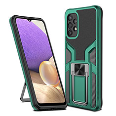 Silicone Matte Finish and Plastic Back Cover Case with Magnetic Finger Ring Stand ZL1 for Samsung Galaxy A32 5G Green