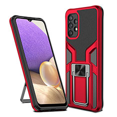 Silicone Matte Finish and Plastic Back Cover Case with Magnetic Finger Ring Stand ZL1 for Samsung Galaxy A32 5G Red