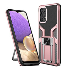 Silicone Matte Finish and Plastic Back Cover Case with Magnetic Finger Ring Stand ZL1 for Samsung Galaxy A32 5G Rose Gold