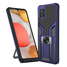 Silicone Matte Finish and Plastic Back Cover Case with Magnetic Finger Ring Stand ZL1 for Samsung Galaxy A42 5G Blue