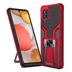 Silicone Matte Finish and Plastic Back Cover Case with Magnetic Finger Ring Stand ZL1 for Samsung Galaxy A42 5G Red