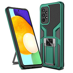 Silicone Matte Finish and Plastic Back Cover Case with Magnetic Finger Ring Stand ZL1 for Samsung Galaxy A52 4G Green