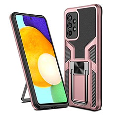 Silicone Matte Finish and Plastic Back Cover Case with Magnetic Finger Ring Stand ZL1 for Samsung Galaxy A52 4G Rose Gold