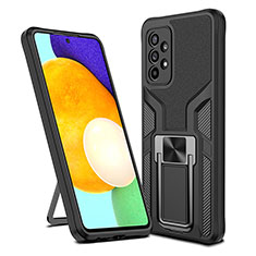 Silicone Matte Finish and Plastic Back Cover Case with Magnetic Finger Ring Stand ZL1 for Samsung Galaxy A52 5G Black