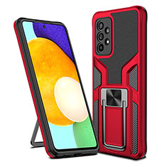 Silicone Matte Finish and Plastic Back Cover Case with Magnetic Finger Ring Stand ZL1 for Samsung Galaxy A52 5G Red